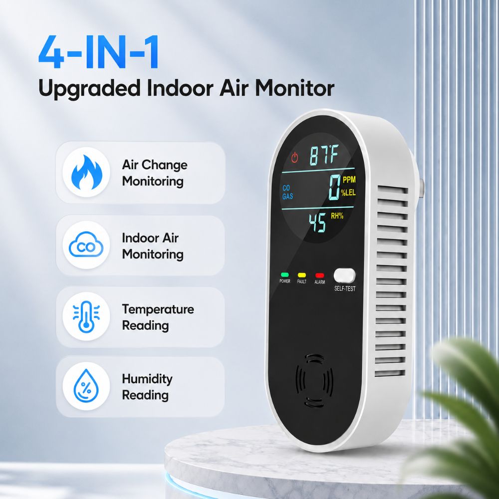 Co Detector Plug - Многофункциональный газоанализатор 4-в-1 с LED-дисплеем и